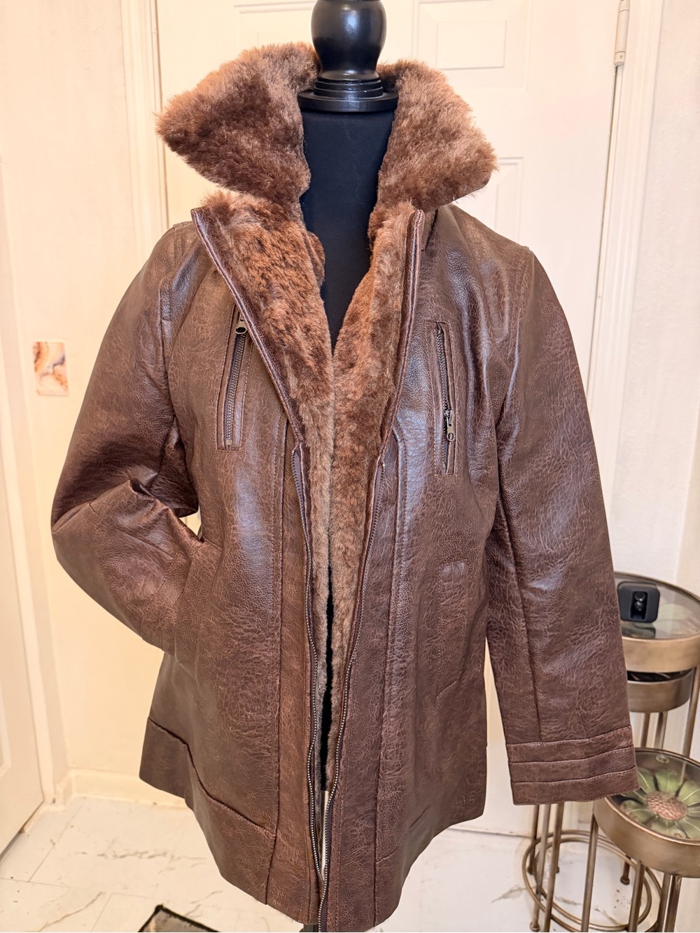 Women’s Brown Shearling-Lined Leather Jacket